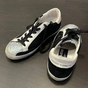 Golden Goose Super Star black/white/glitter. Size 37